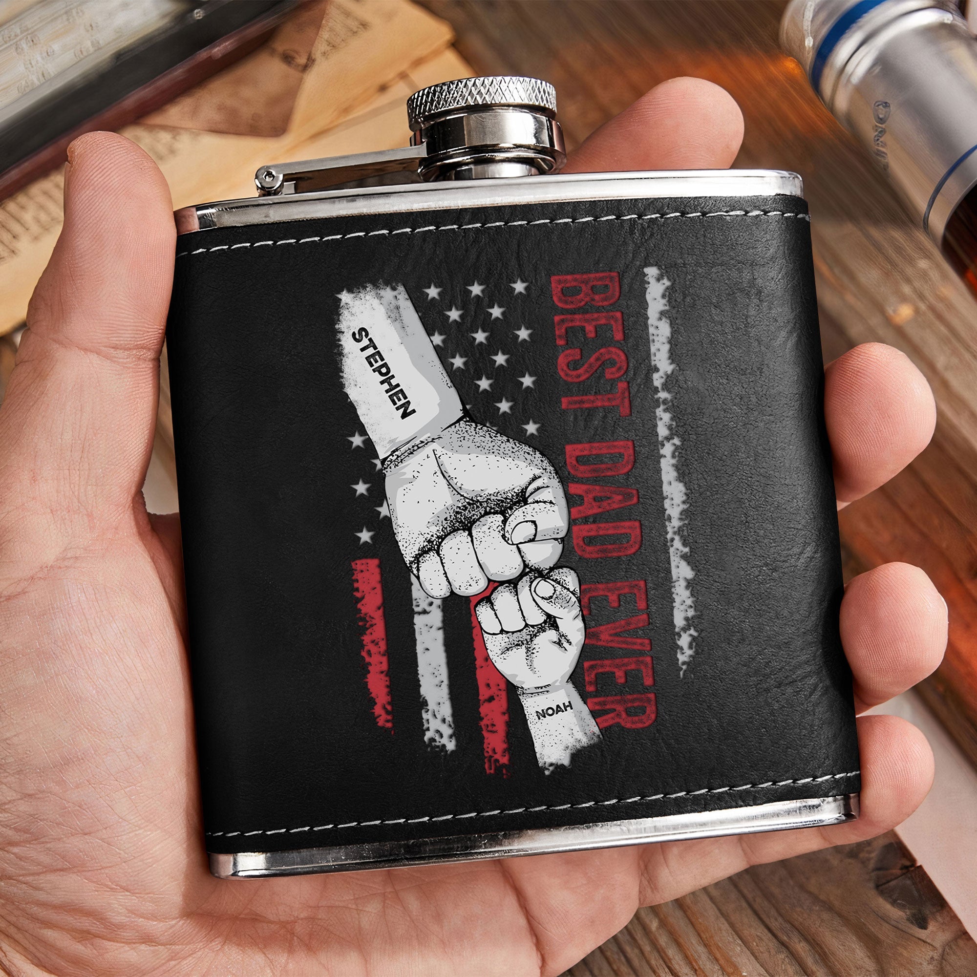 Best Dad Ever Father's Day Gifts - Personalized Leather Flask