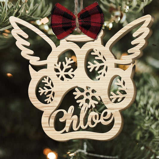 Christmas Custom Family & Pets Names - Personalized Custom Shaped Wooden Ornament With Bow