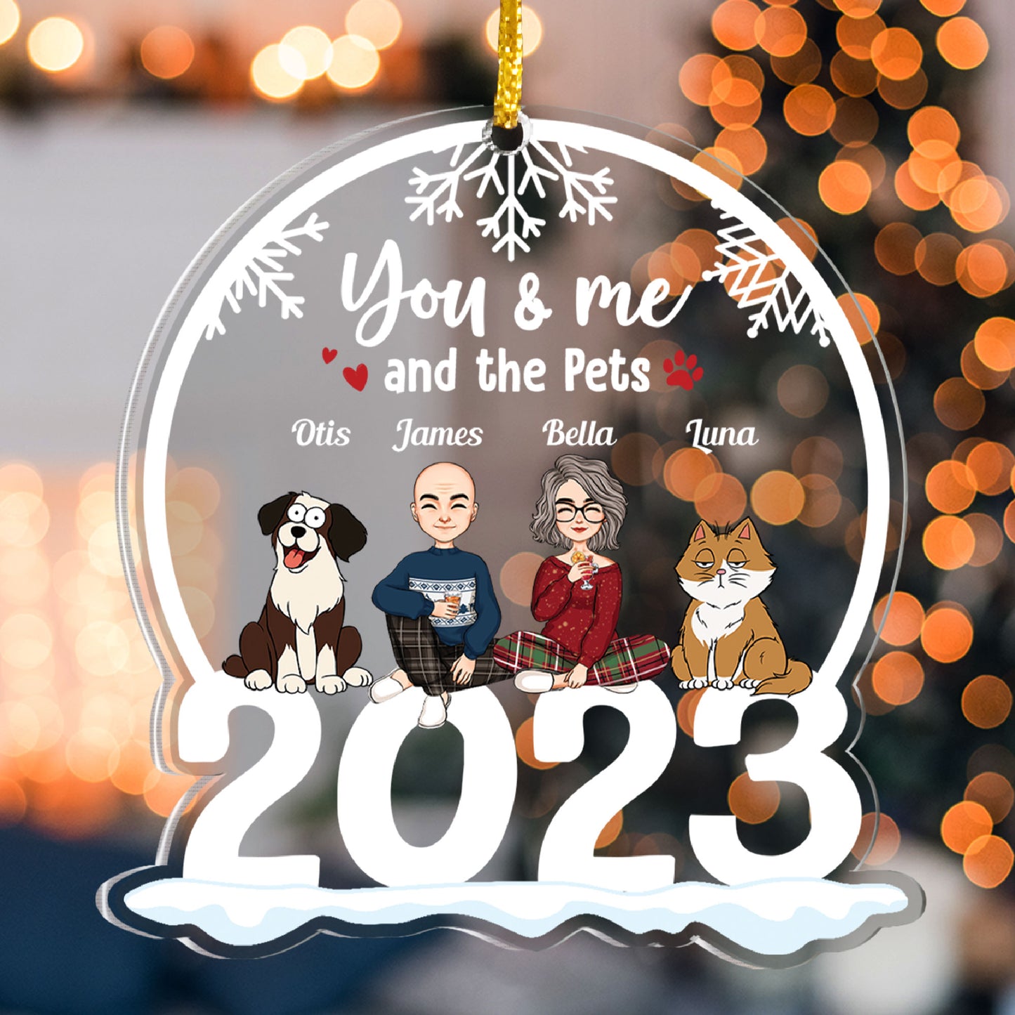 2023 Christmas Couples With Pets, Dogs, Cats - Personalized 2023 Shaped Acrylic Ornament