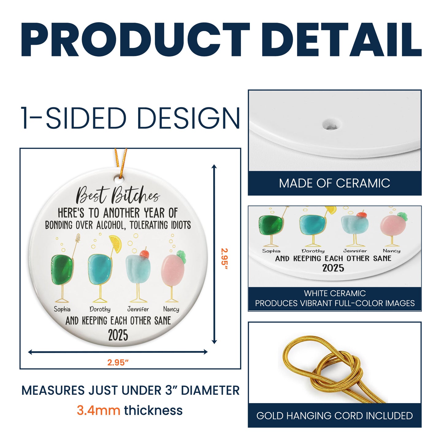 2D Flat Friendship Seaglass - Personalized Ceramic Ornament