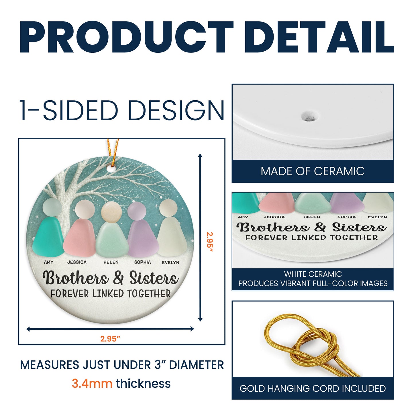 2D Sea Glass Effect Printed Family, Siblings, Mom Dad & Daughters Sons - Personalized Ceramic Ornament