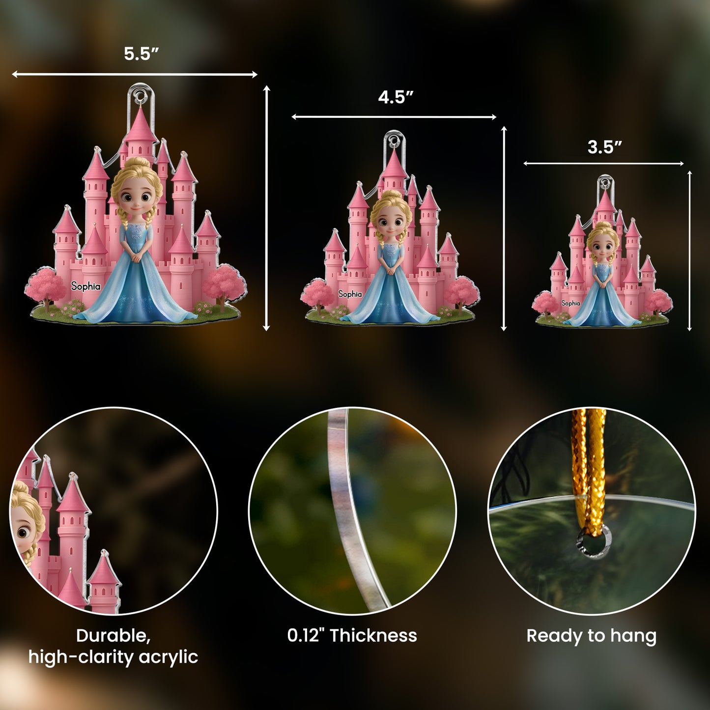 3D Effect Cartoon Princess Castle - Personalized Acrylic Ornament