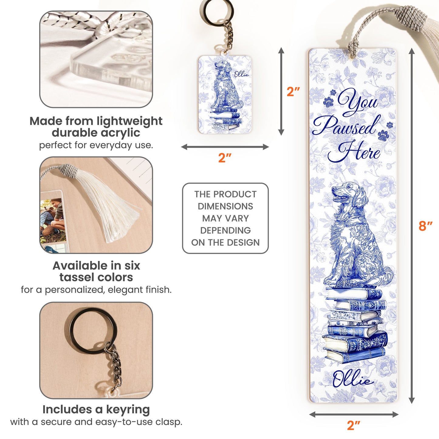 Dog Mom Book Lover Toile De Jouy - Personalized Acrylic Bookmark And Keychain Set