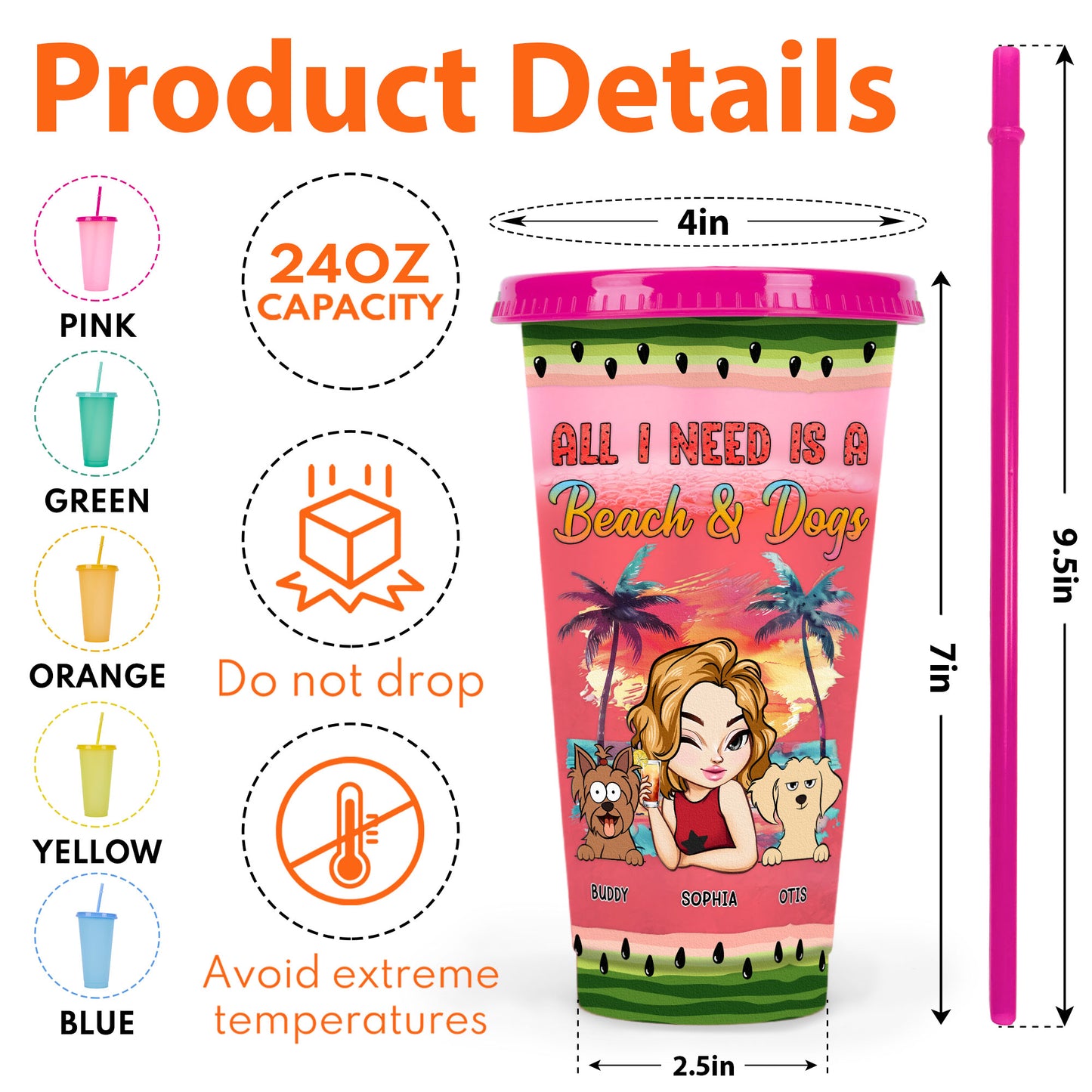 A Beach And Dogs - Personalized Color Changing Cup