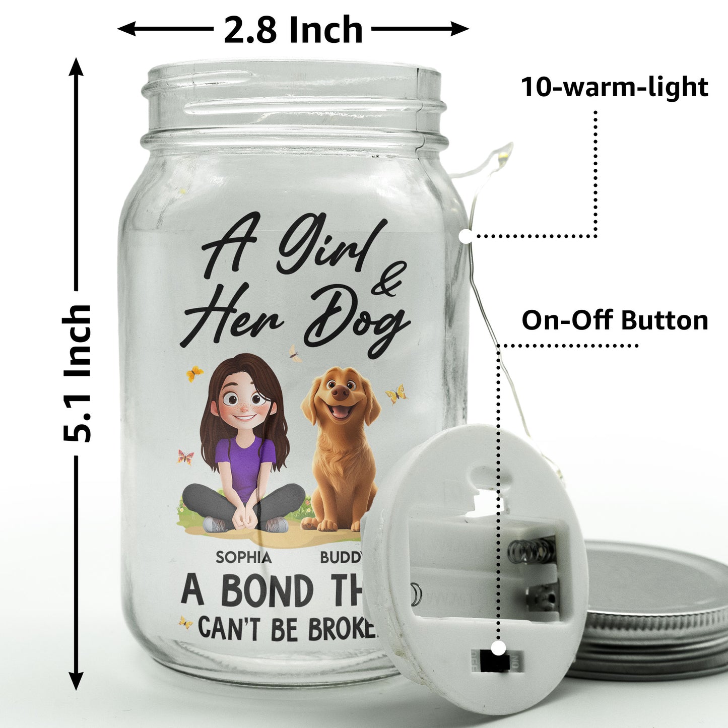 A Girl And Her Dogs - New Cartoon Pet - Personalized Mason Jar Light