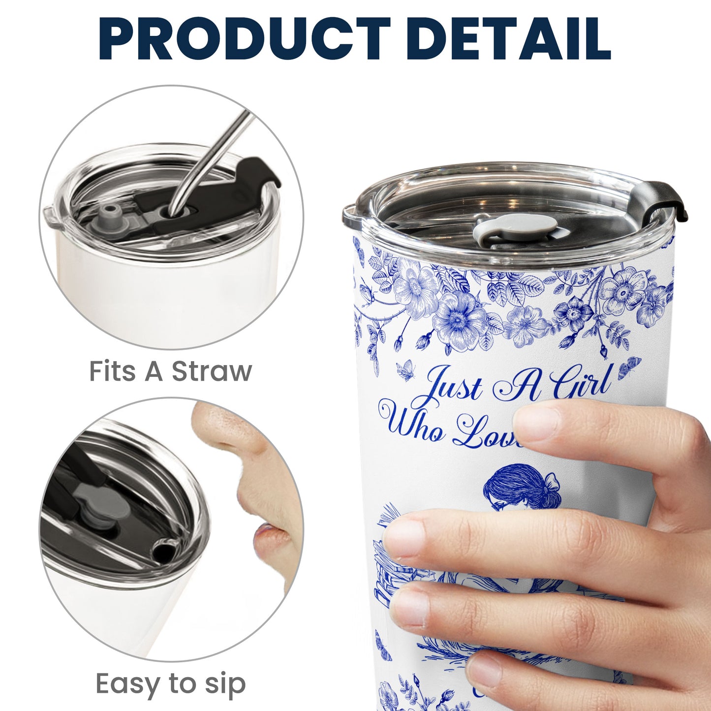 A Girl Who Loves Books Toile De Jouy - Personalized Tumbler Cup