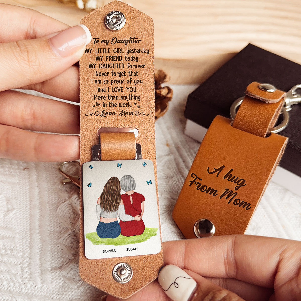 A Hug From Mom Gift For Daughter Son - Personalized Leather Keychain