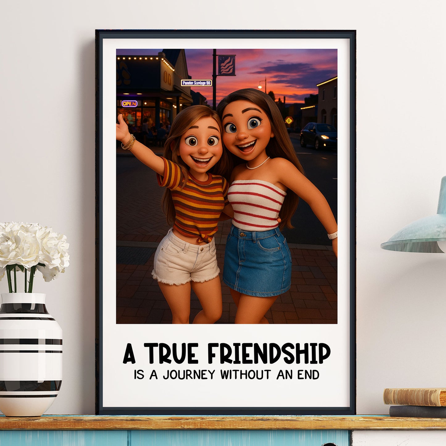 A True Friendship Custom Cartoon Art From Photo - Personalized Photo Poster