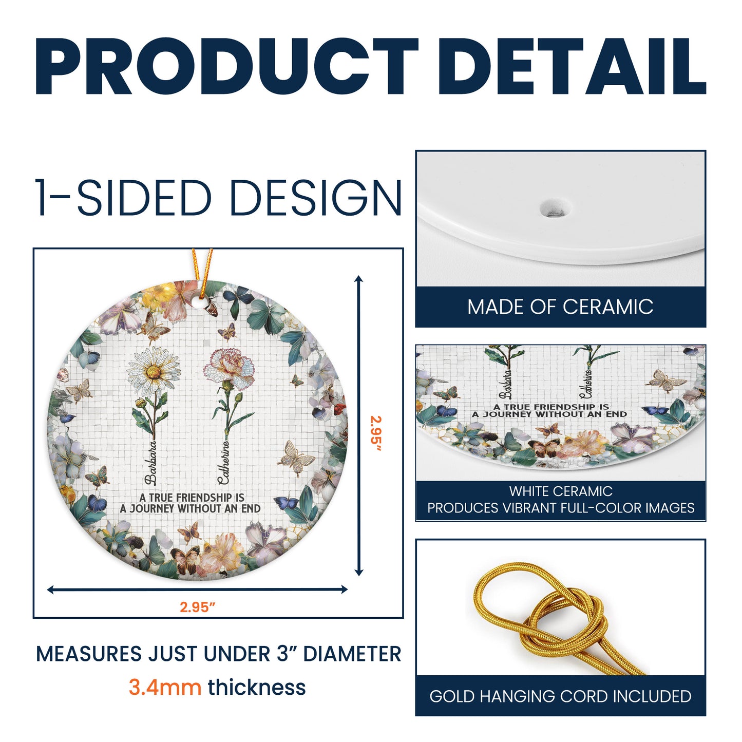 A True Friendship Is A Journey Birth Flowers Mosaic Style - Personalized Ceramic Ornament