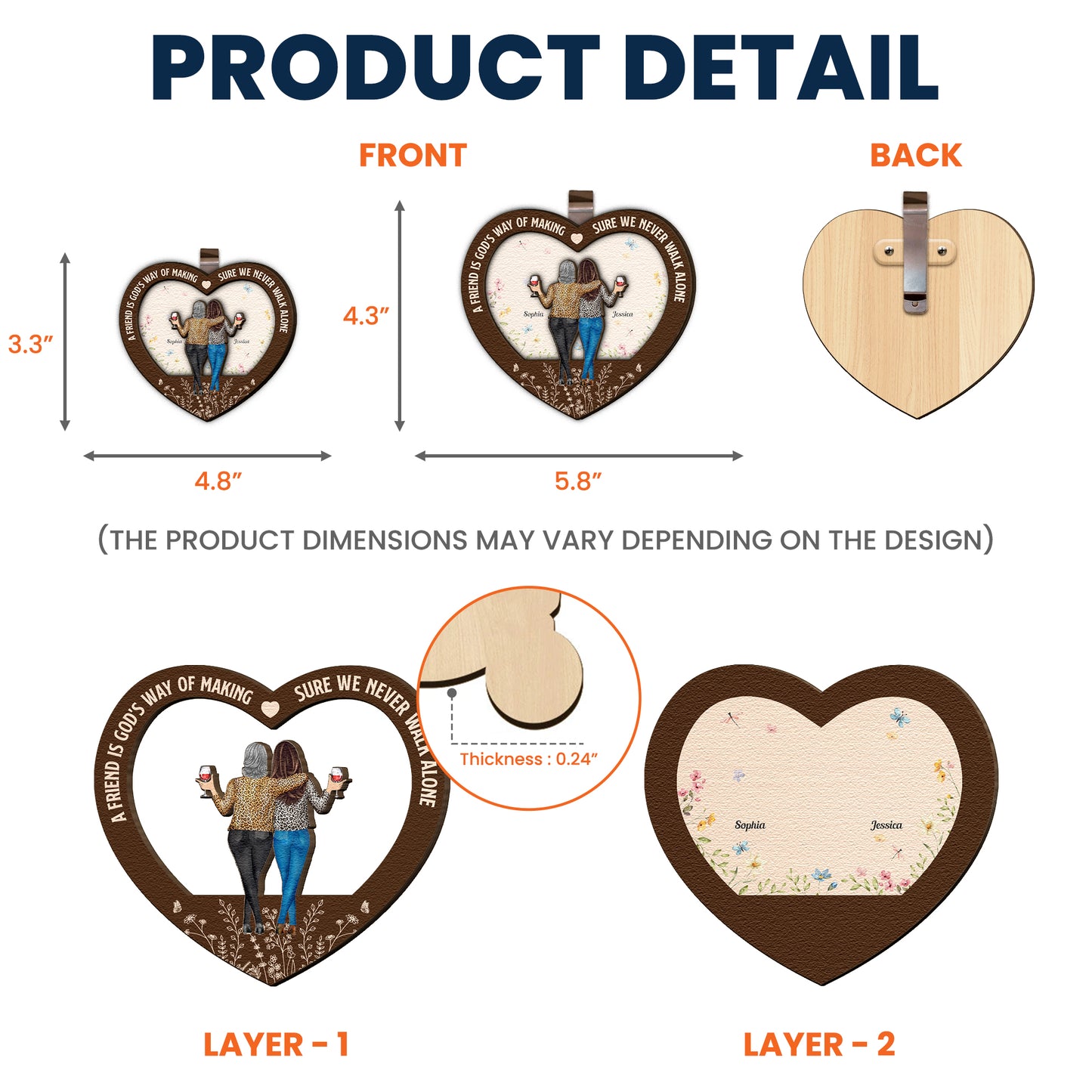 A True Friendship Is A Journey Without An End - Personalized Wooden Car Visor Clip