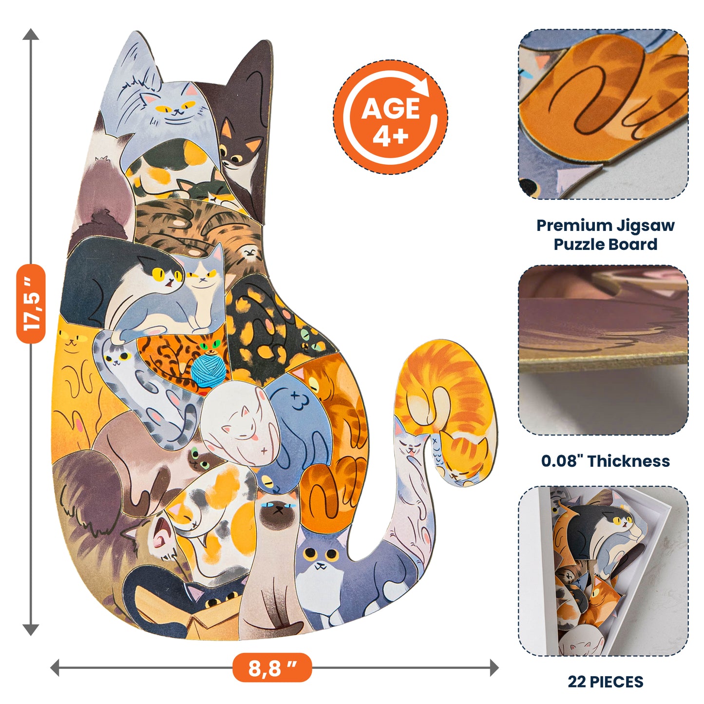 Adorable Cat-Shaped Puzzle For Kids, Cat Lovers - Cat Puzzle