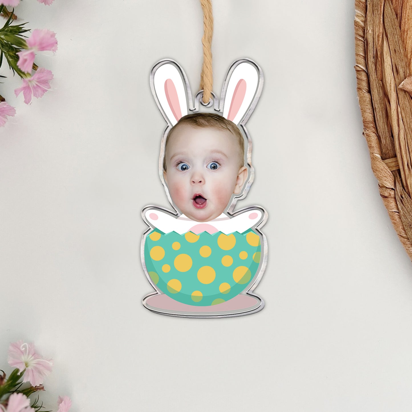Adorable Kid Wear An Easter Bunny Costume - Personalized Photo Easter Ornament