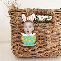 Adorable Kid Wear Easter Bunny Costume - Personalized Photo Easter Basket Tags