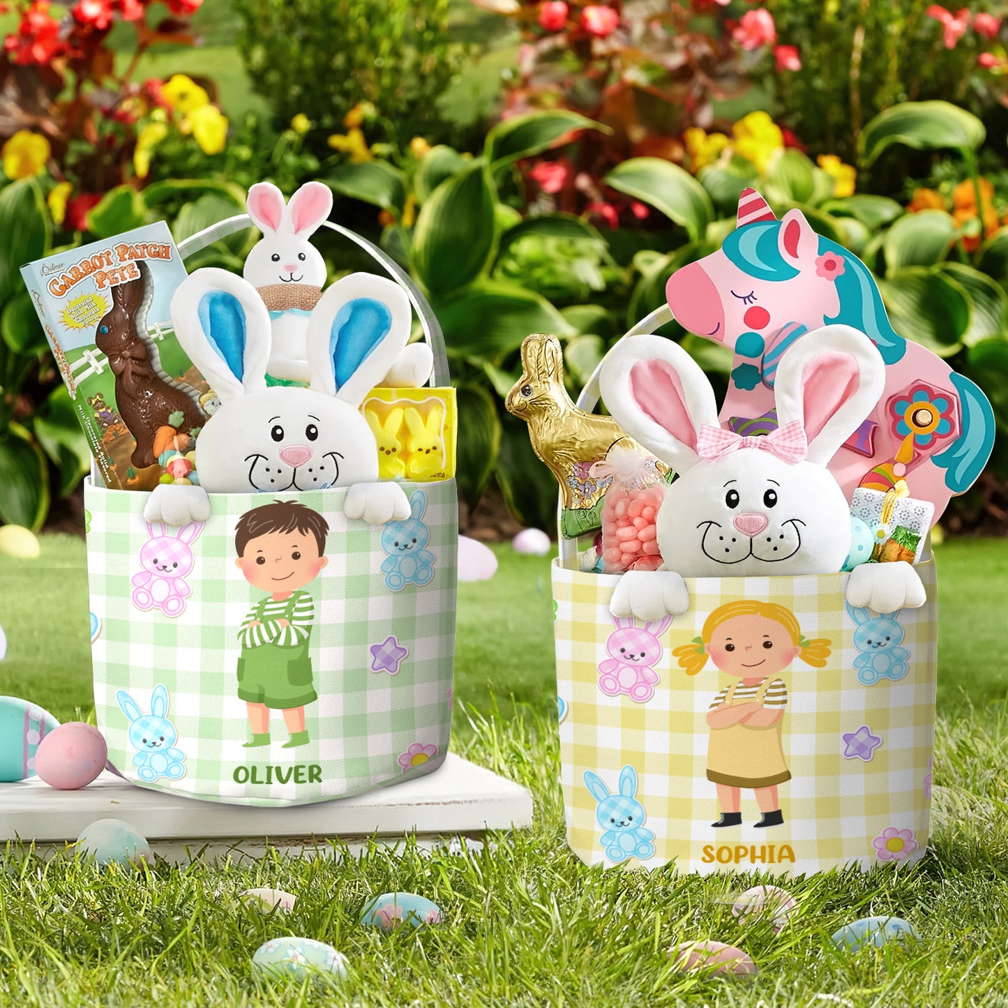 Adorable Kids Easter Basket With Eggs And Bunny - Personalized Easter Basket