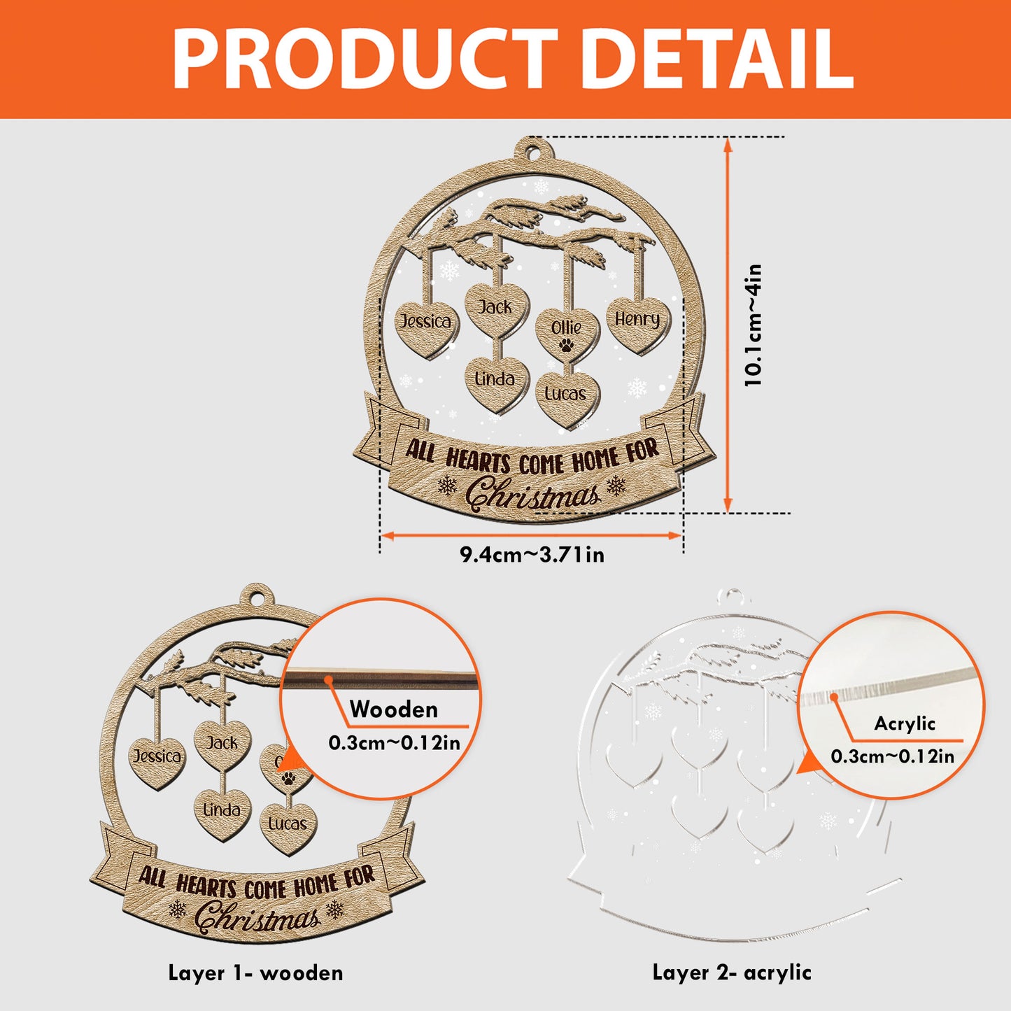 All Hearts Come Home For Christmas - Personalized Wood And Acrylic Ornament