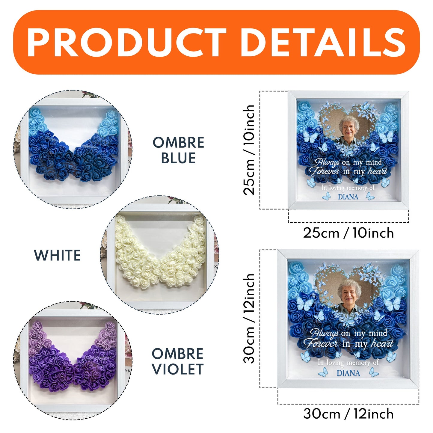 Always On My Mind Forever In My Heart - Personalized Photo Flower Shadow Box