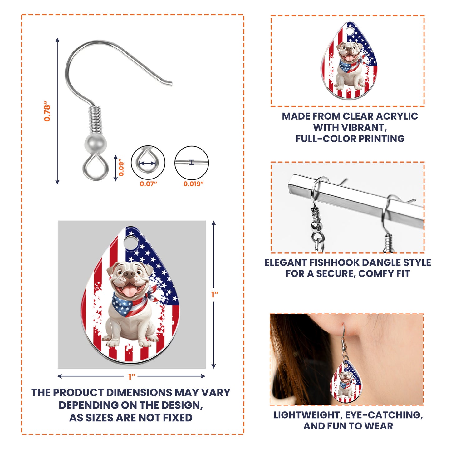 American Flag Dog Lovers - Personalized Acrylic Earrings