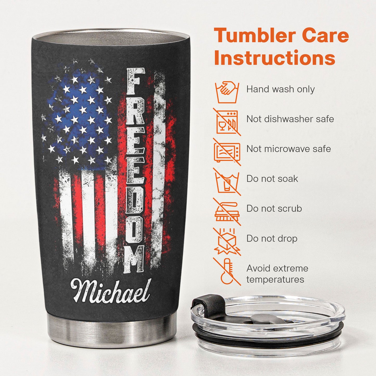 American Freedom Flag Patriotic Design - Personalized Tumbler Cup