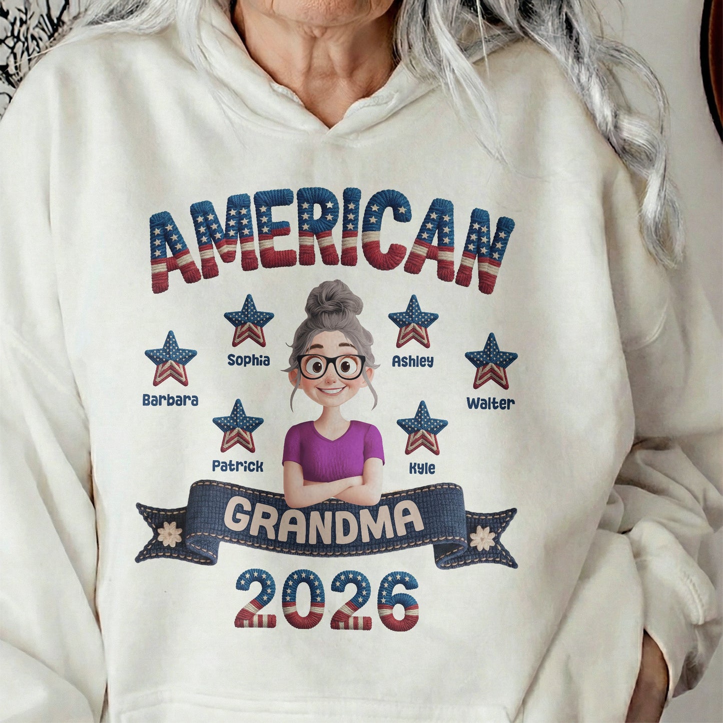 American_Grandma_Faux_Pattern_Personalized_Shirt_6