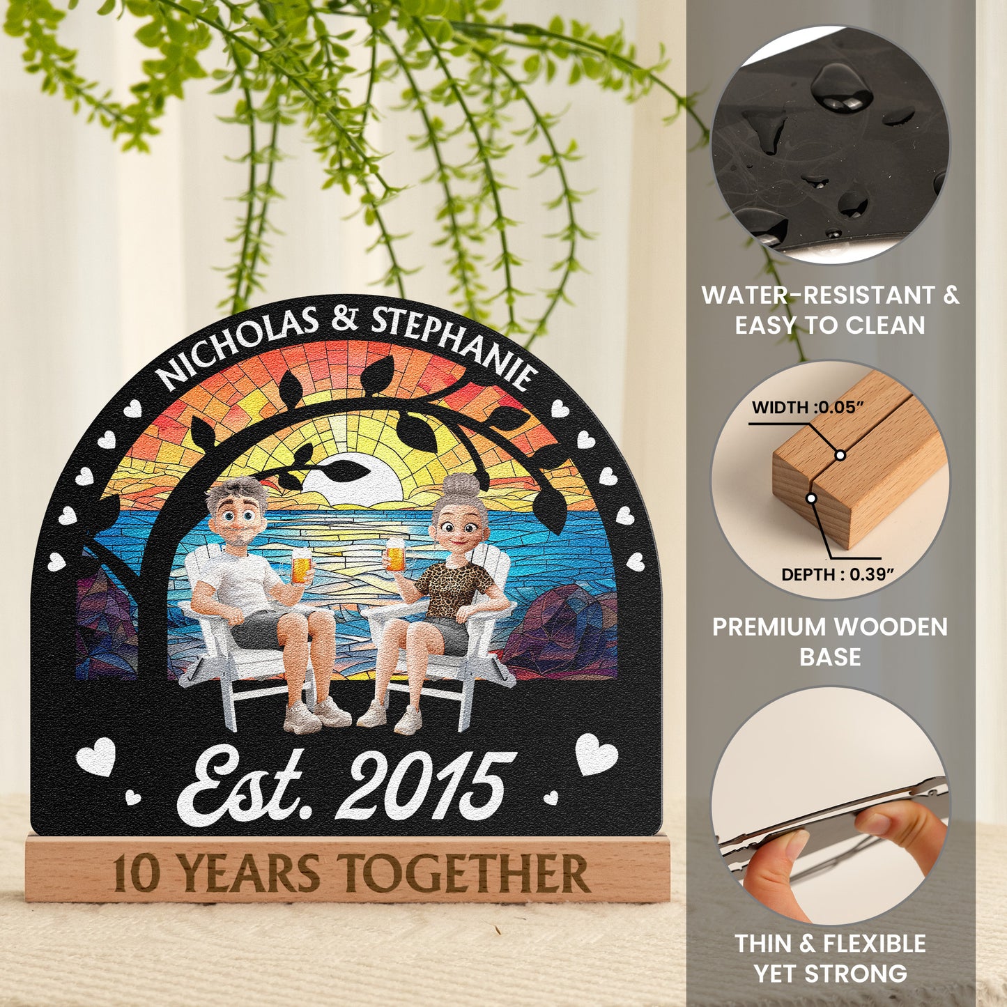 Wedding Anniversary Table Art Decor - Personalized Metal Desk Silhouette Sculpture