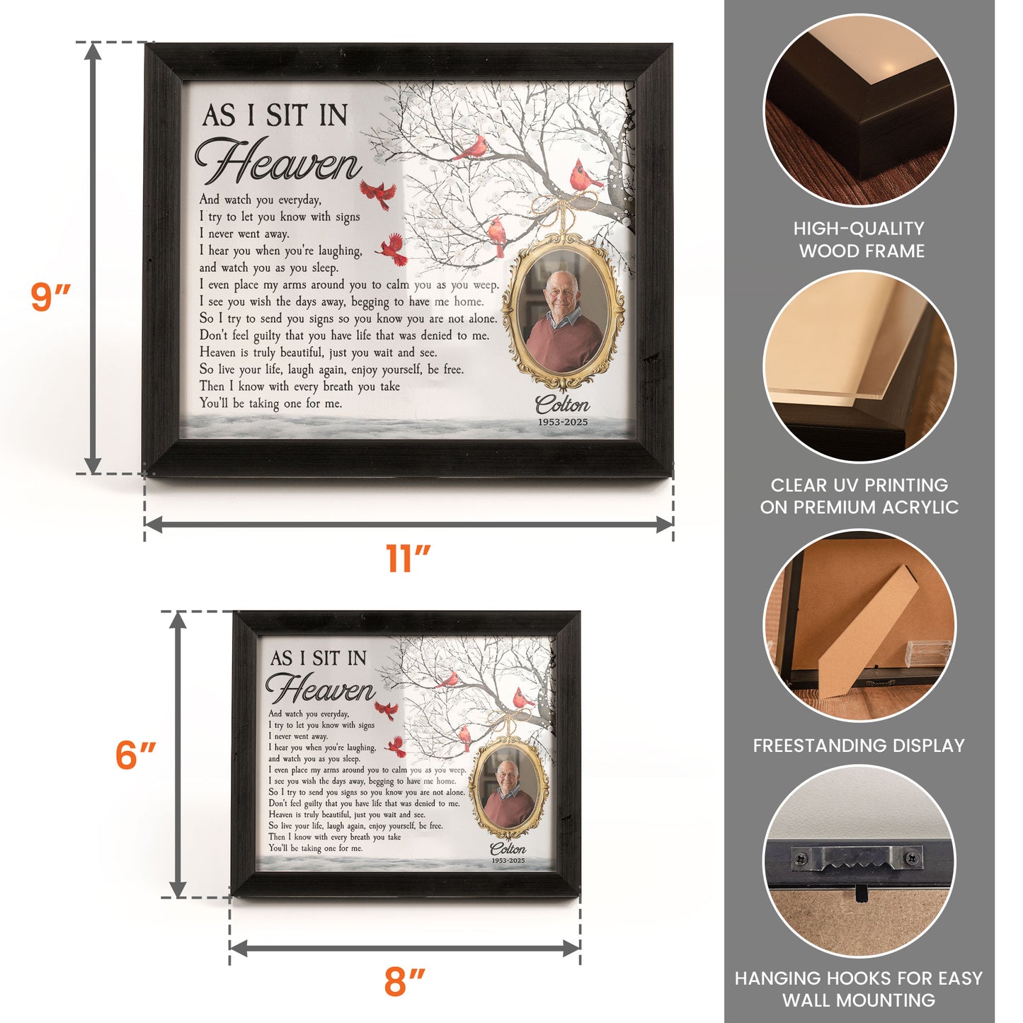 As I Sit In Heaven Memorial Gifts - Personalized Photo LED Shadow Box