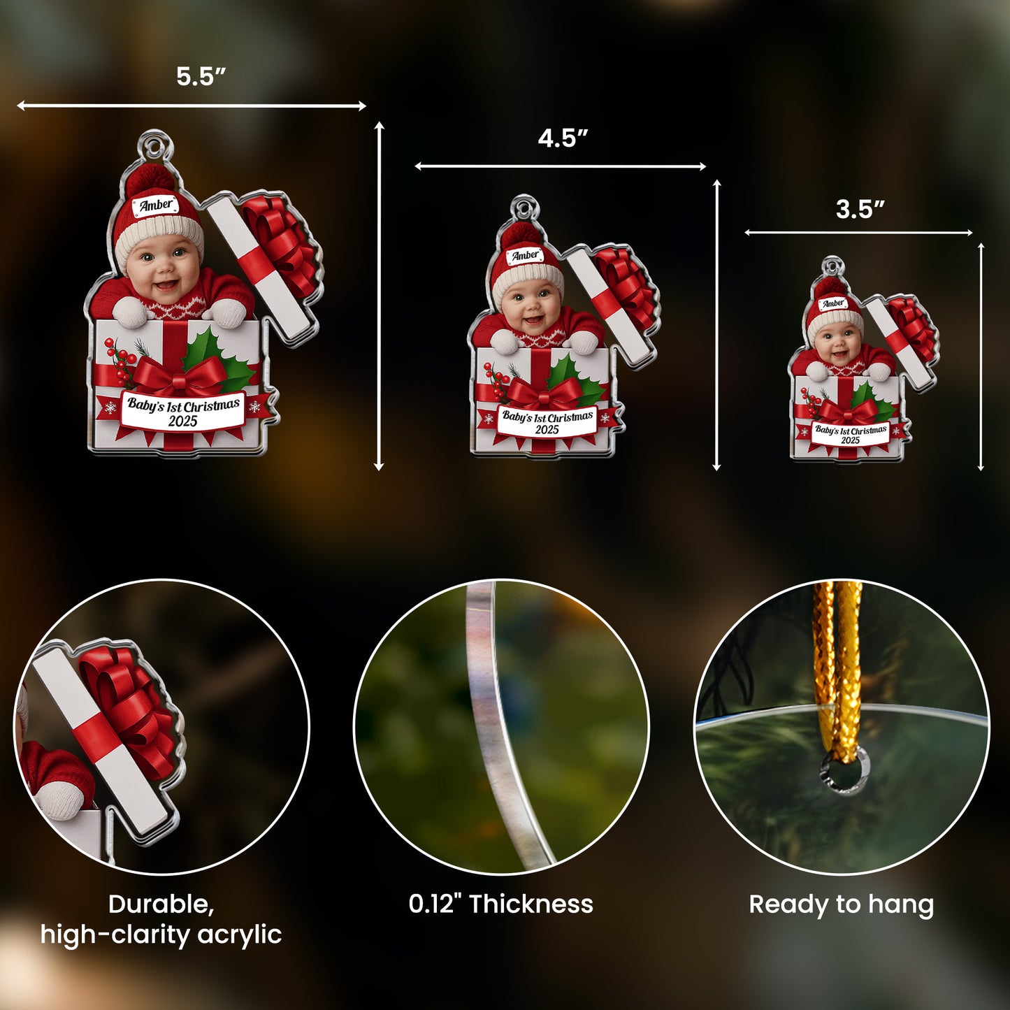Baby Christmas Gift Box 2D Flat Christmas Ornament - Personalized Acrylic Photo Ornament