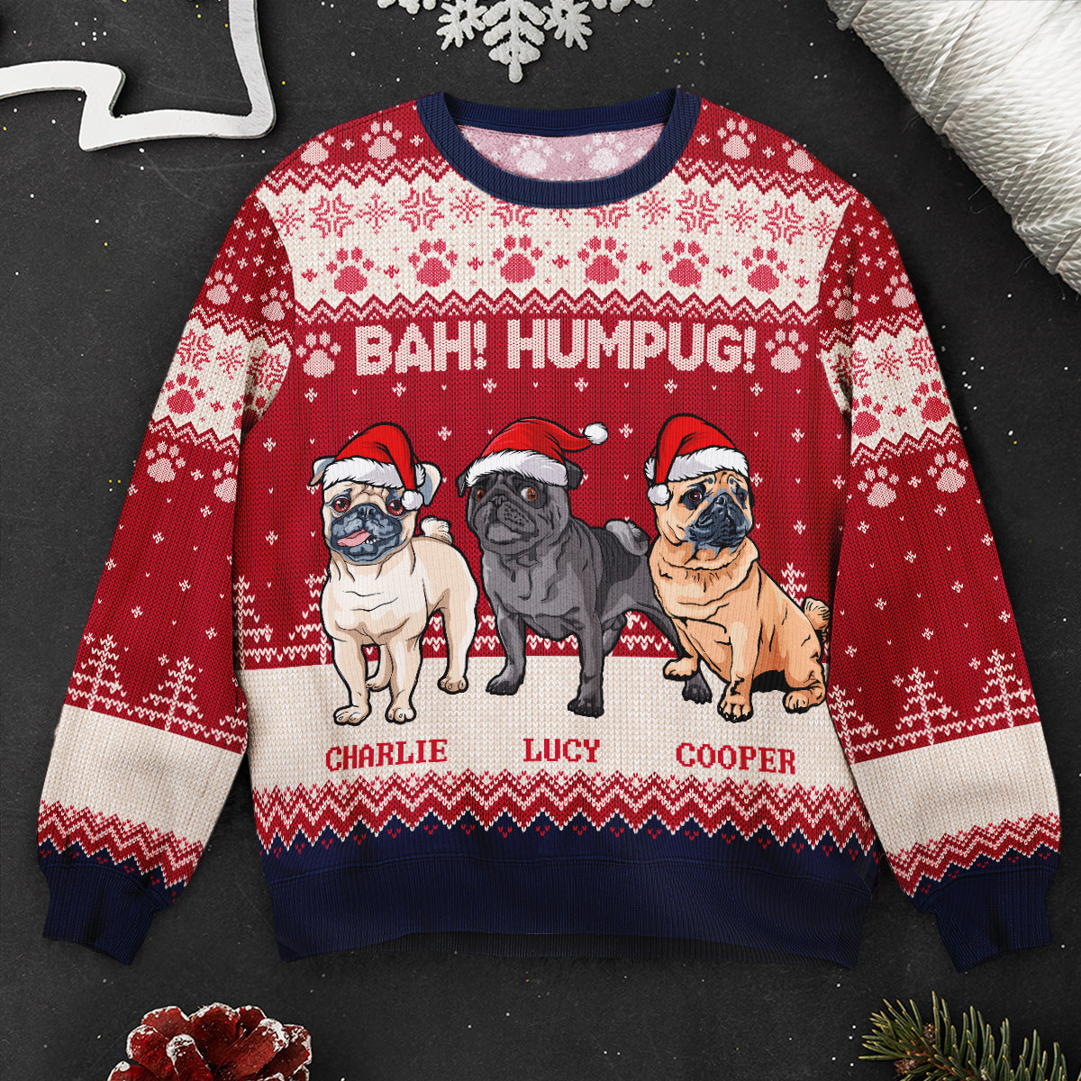 Bah Hum Pug Dog Lovers - Personalized Ugly Sweater