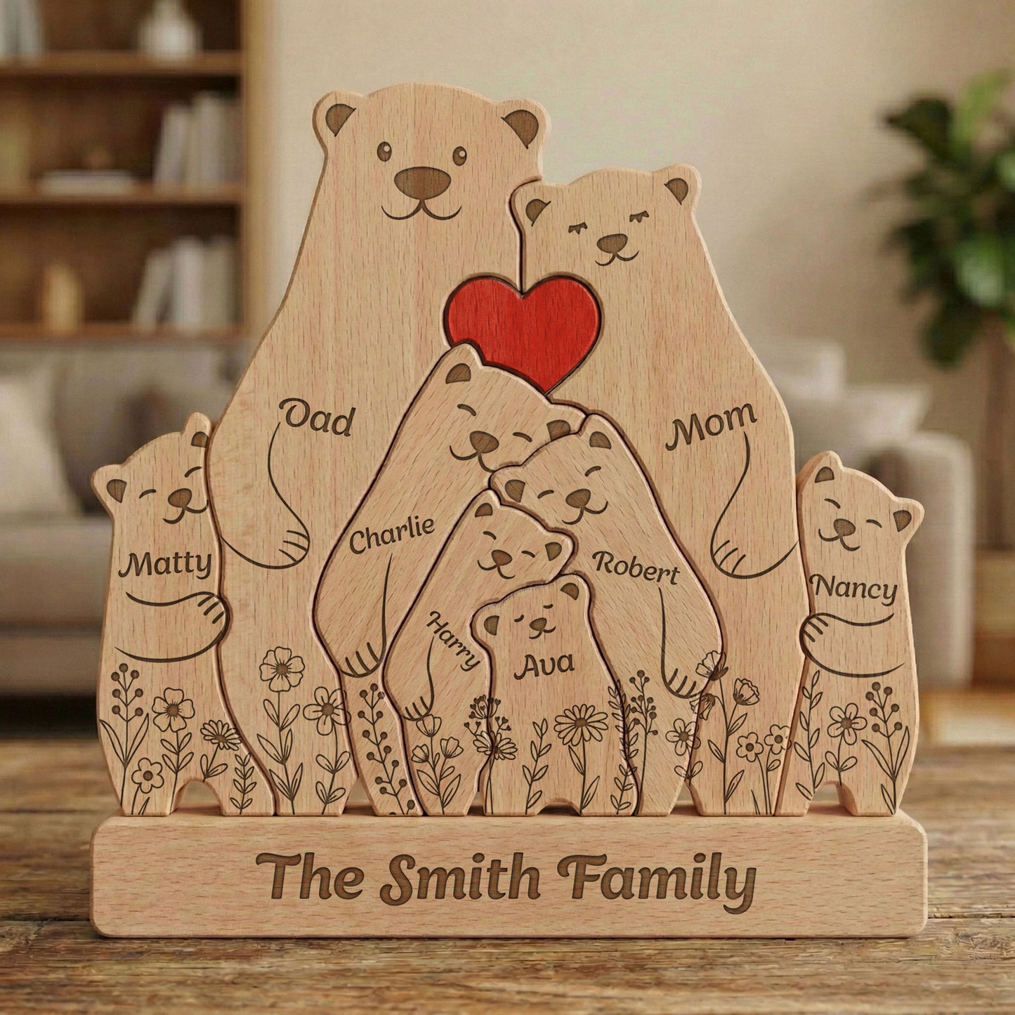 Bear-Family,-Mama-Bear,-Daddy-Bear-&-Baby-Cubs-Floral-Style-Personalized-Wooden-Family-Puzzle-5