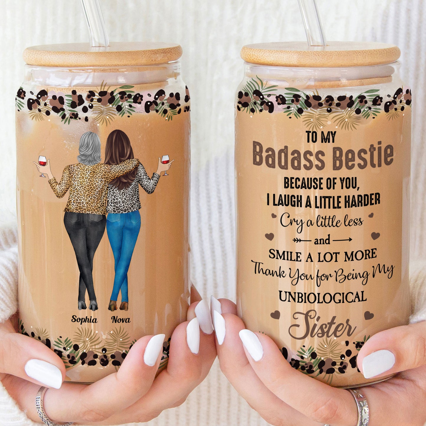 Because Of You I Laugh A Little Harder Friendship - Personalized Clear Glass Cup