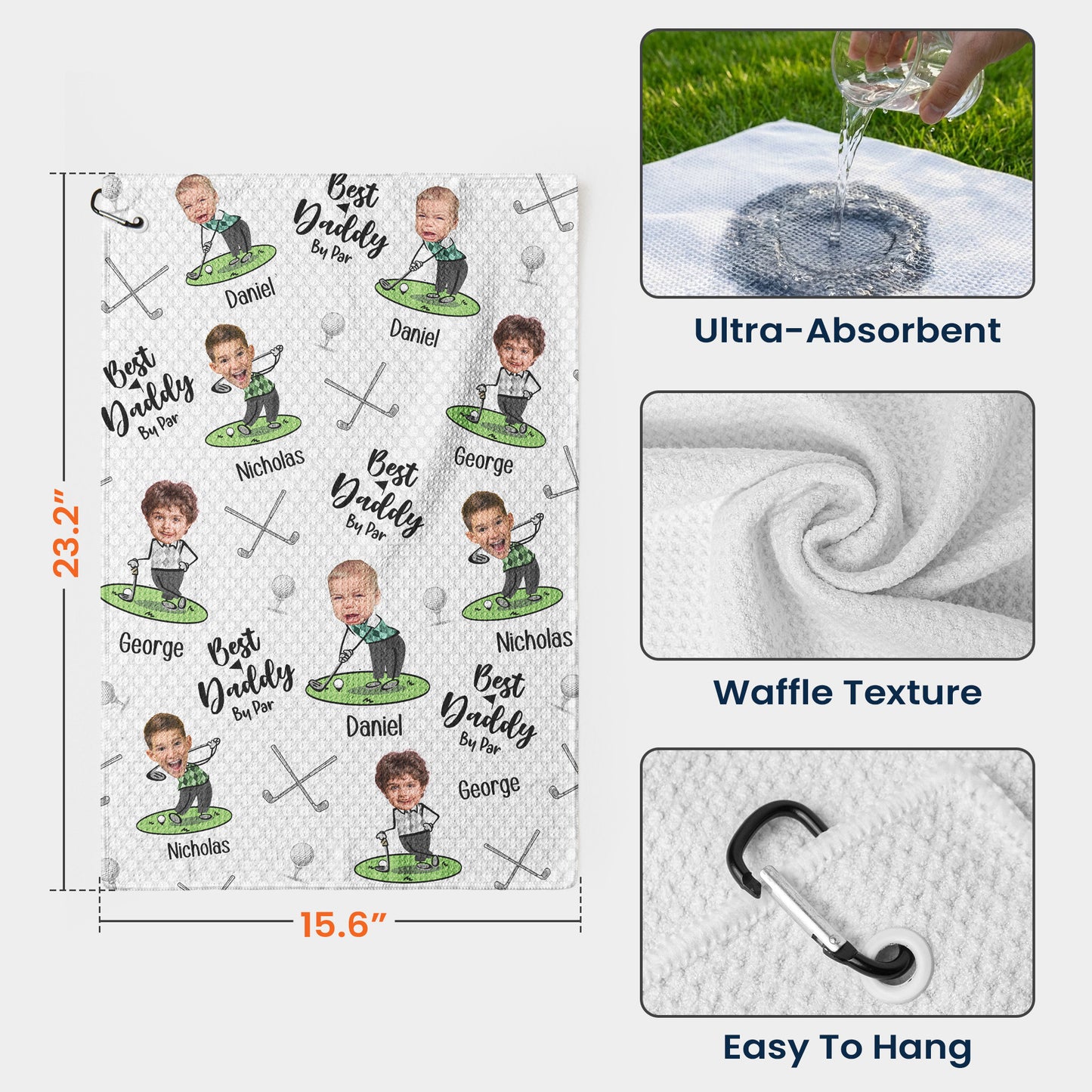 Best Dad By Par Best Papa By Par - Personalized Photo Golf Towel