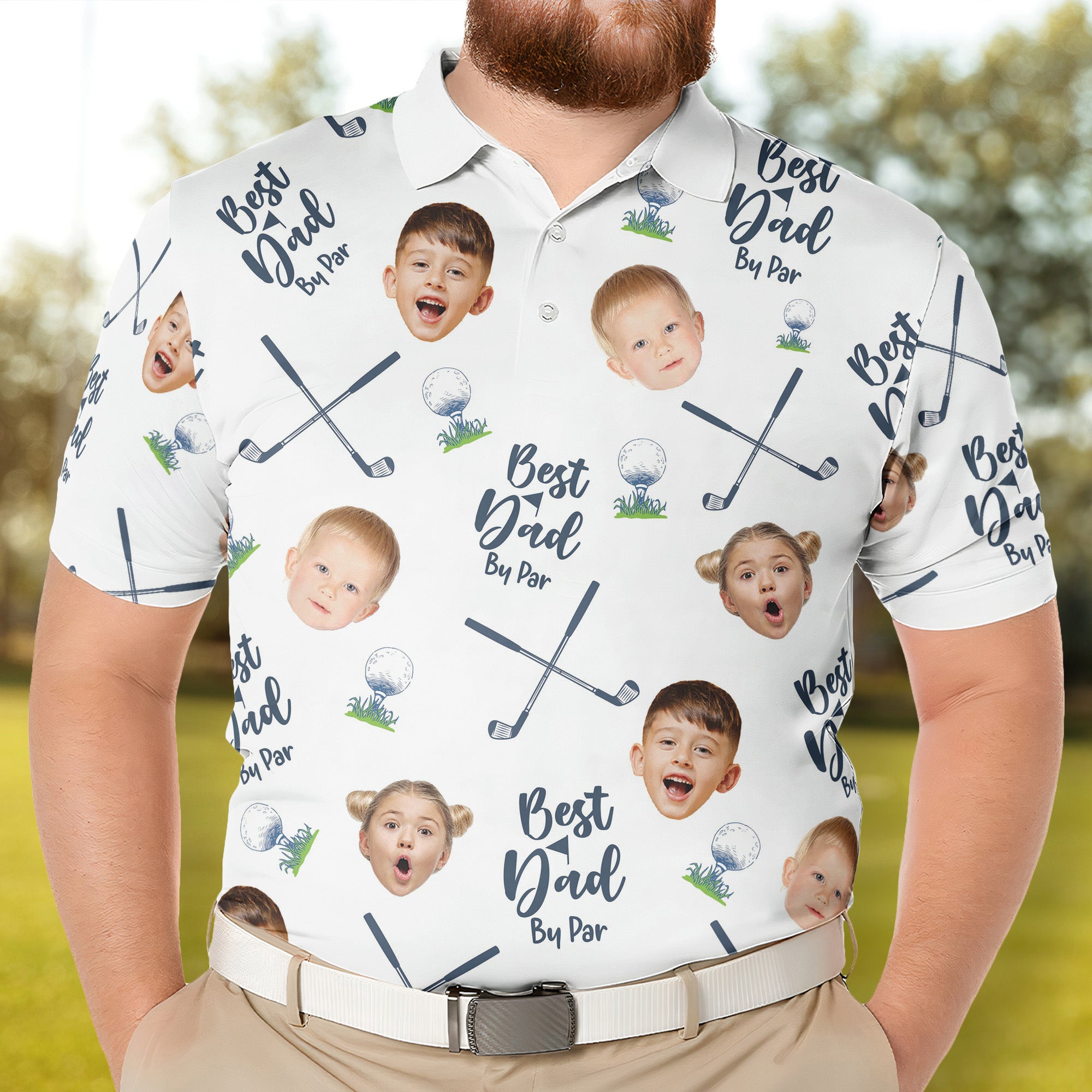 Best Dad By Par - Personalized Photo Polo Shirt