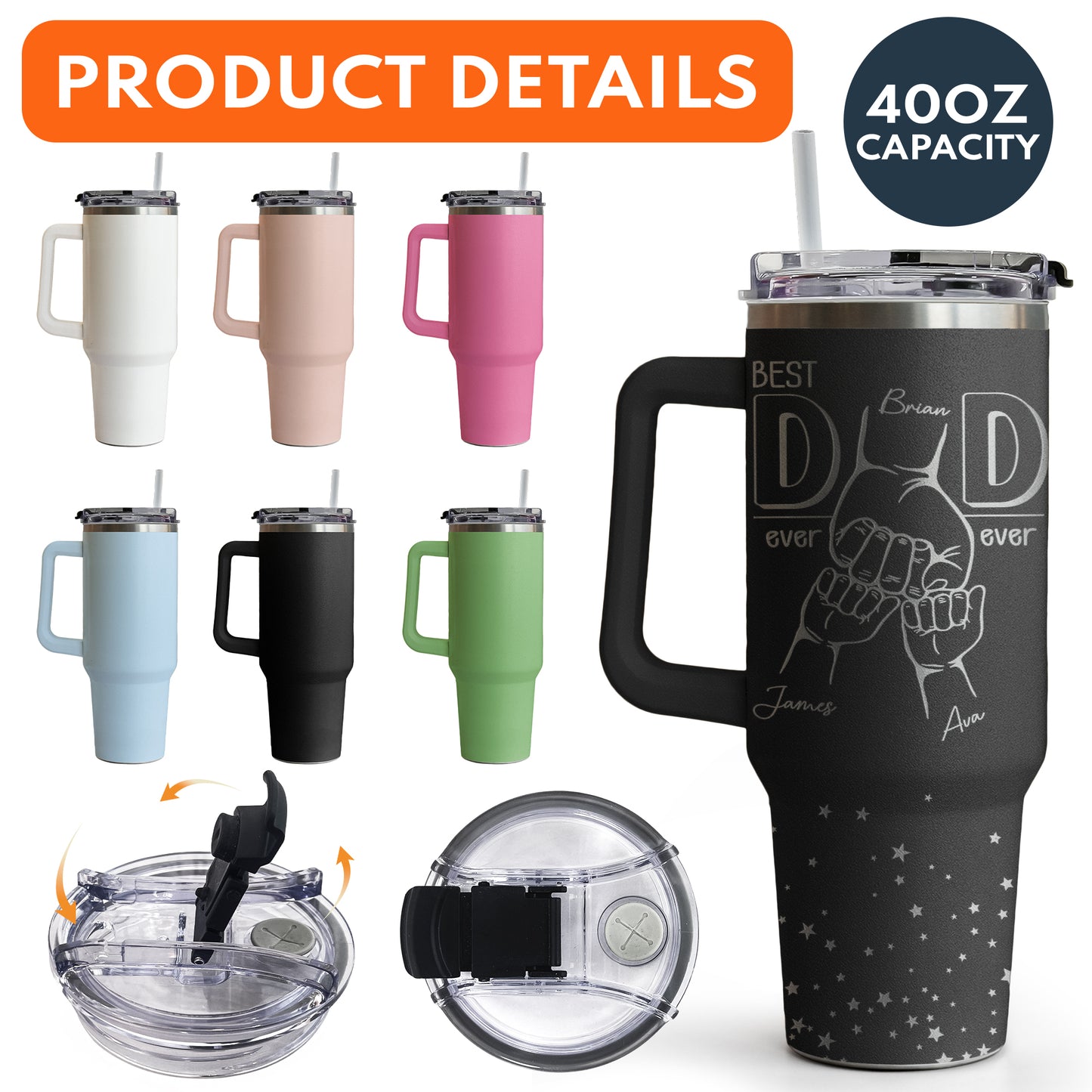Father's Day Gifts, Best Dad Ever Ever - Personalized 40oz Tumbler