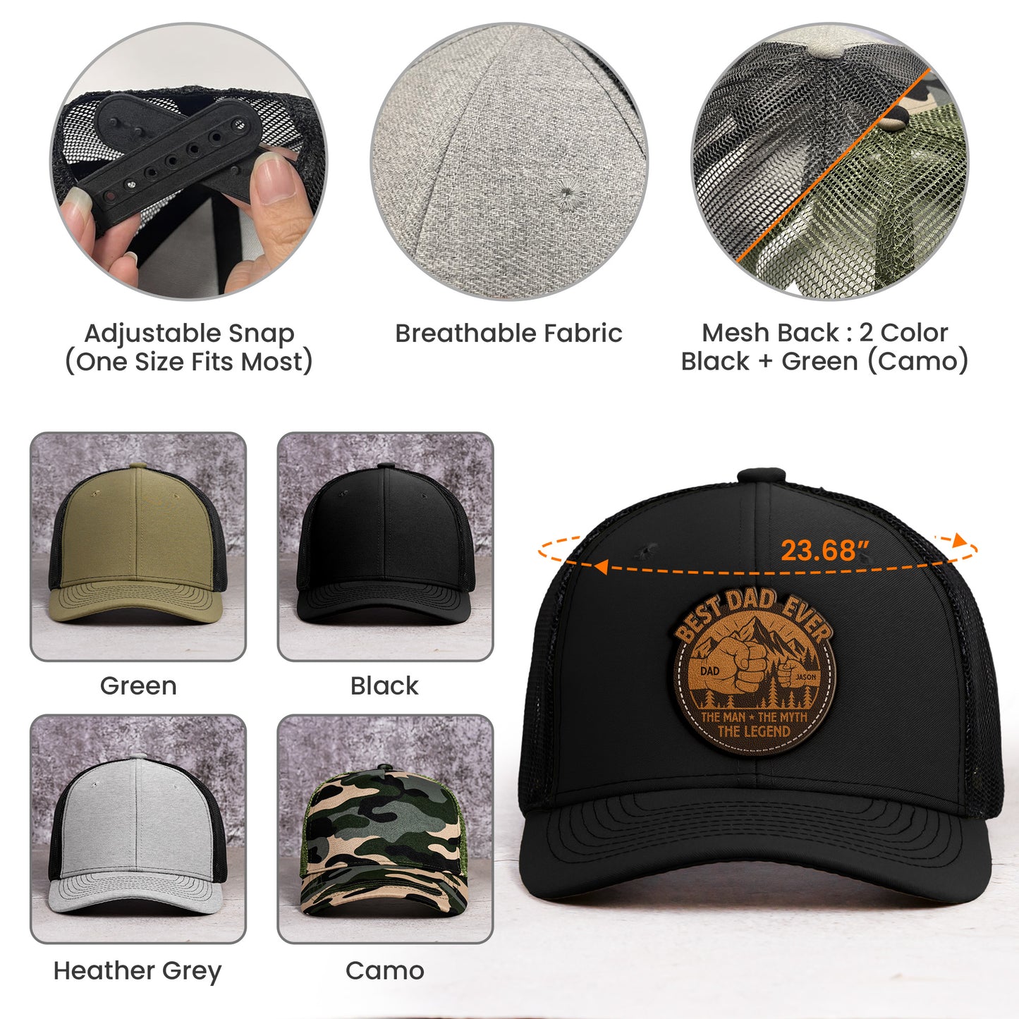 Best Dad Ever The Man The Myth The Legend - Personalized Leather Patch Hat