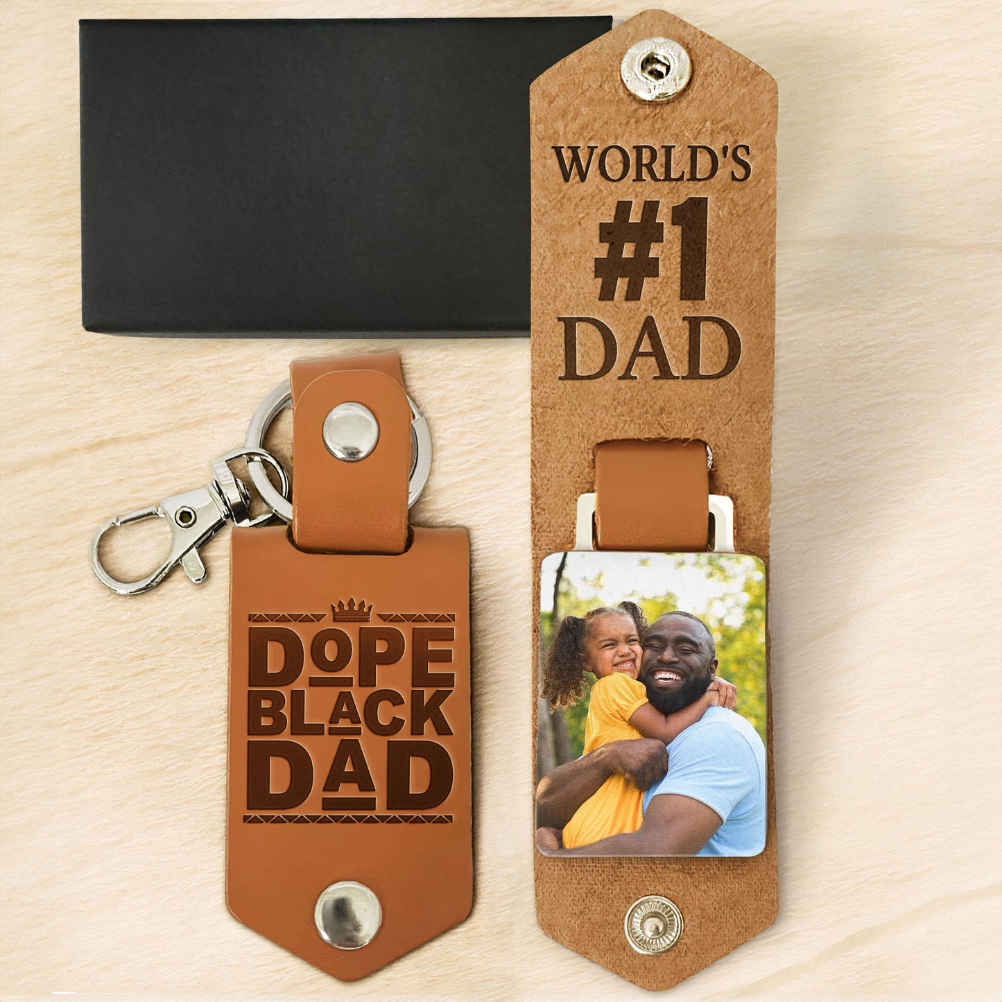 Father's Day Gifts, Best #1 Dad - Personalized Leather Photo Keychain