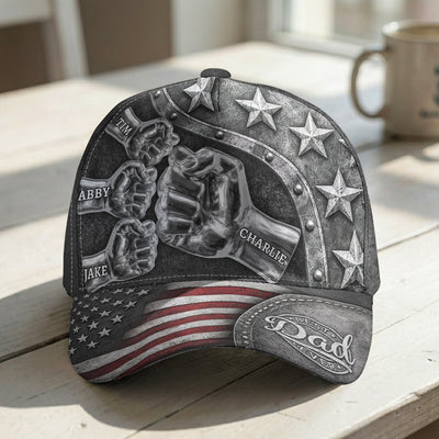 Best Dad Ever - Metal Style Print - Personalized Cap