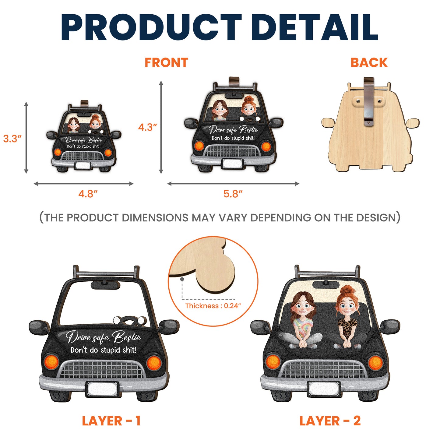 Bestie Don't Do Stupid Shit - Personalized Wooden Car Visor Clip