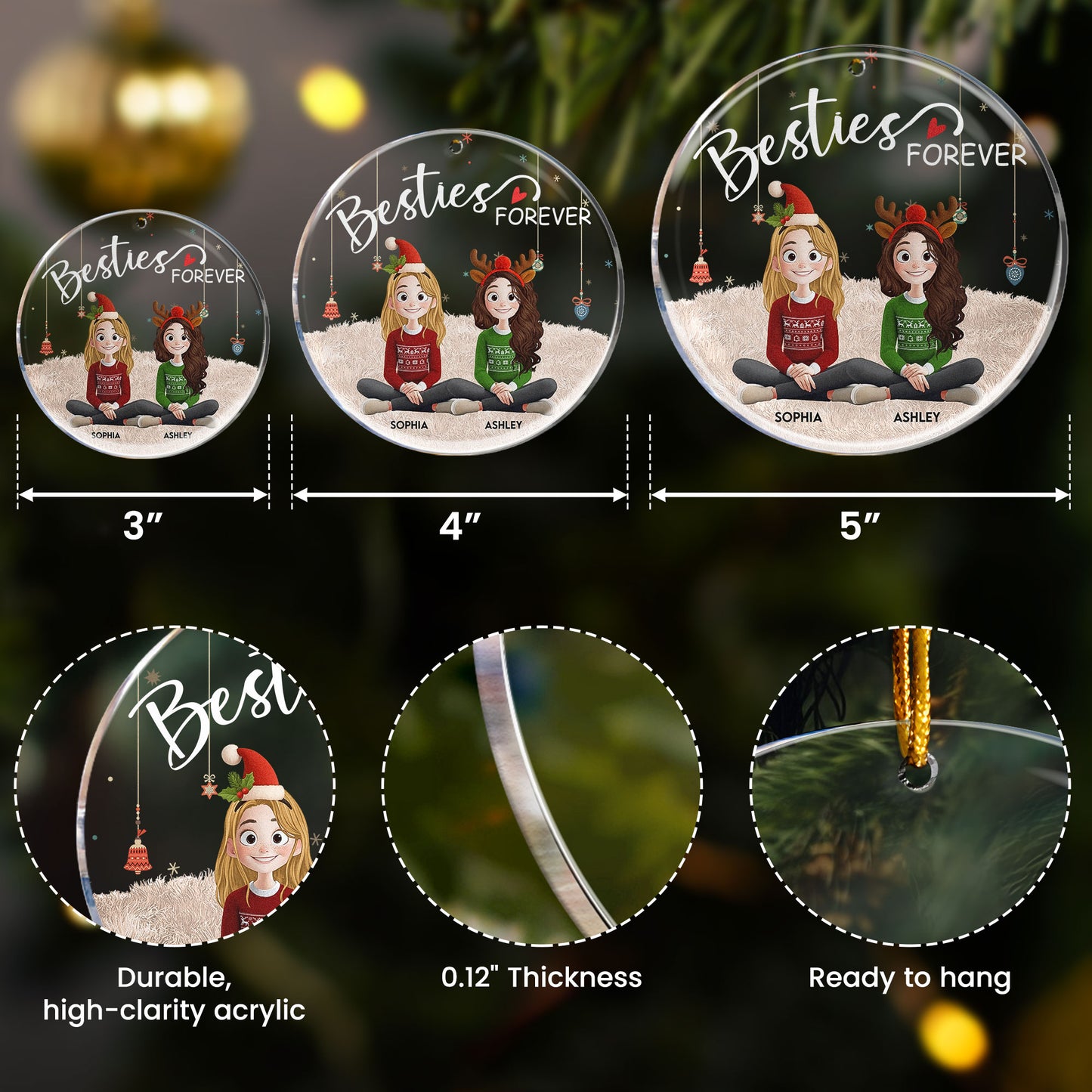 Besties Forever - 3D Style 2025 - Personalized Acrylic Ornament