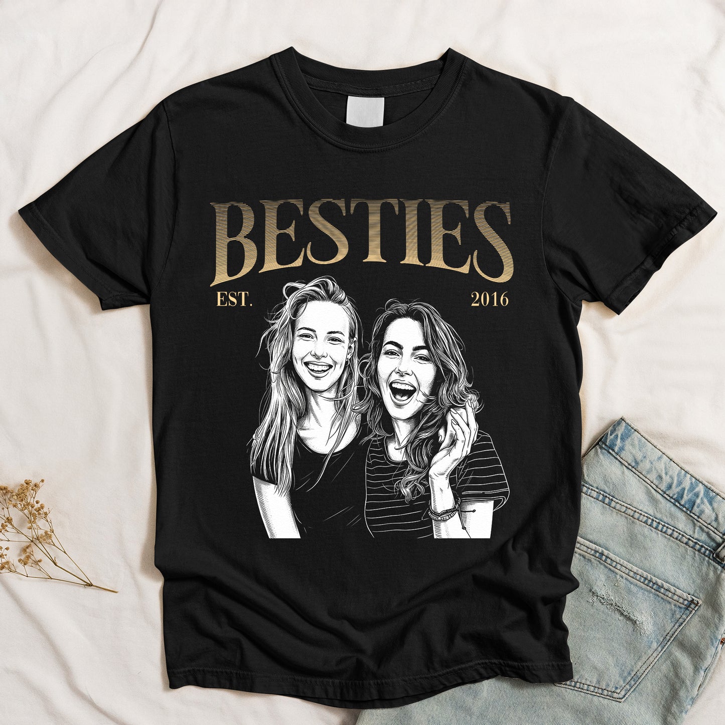 Besties-Est-Custom-Friends-Photo-Sketch-Line-Art-Friendship-Gift-For-Her-BFF-Soul-Sisters-Personalized-Shirt-4