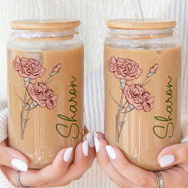 Birth Flower Birthday Gift For Women Friend Bridesmaid - Personalized Clear Glass Can