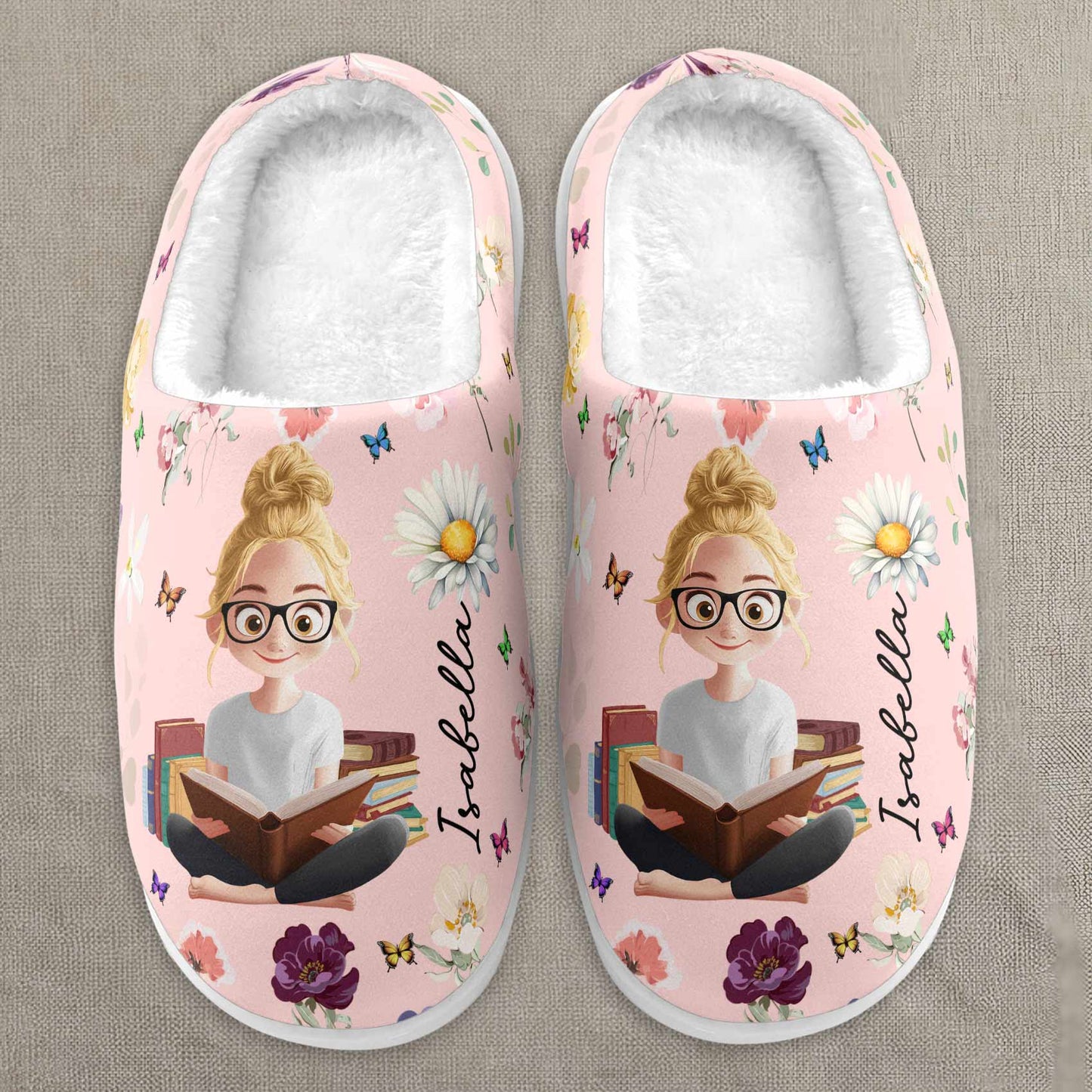 Birth Flower Book Lovers - Personalized Slippers