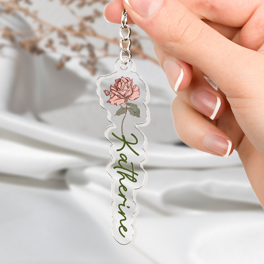 Birthday Flower Birth Floral Custom With Name - Personalized Acrylic Keychain