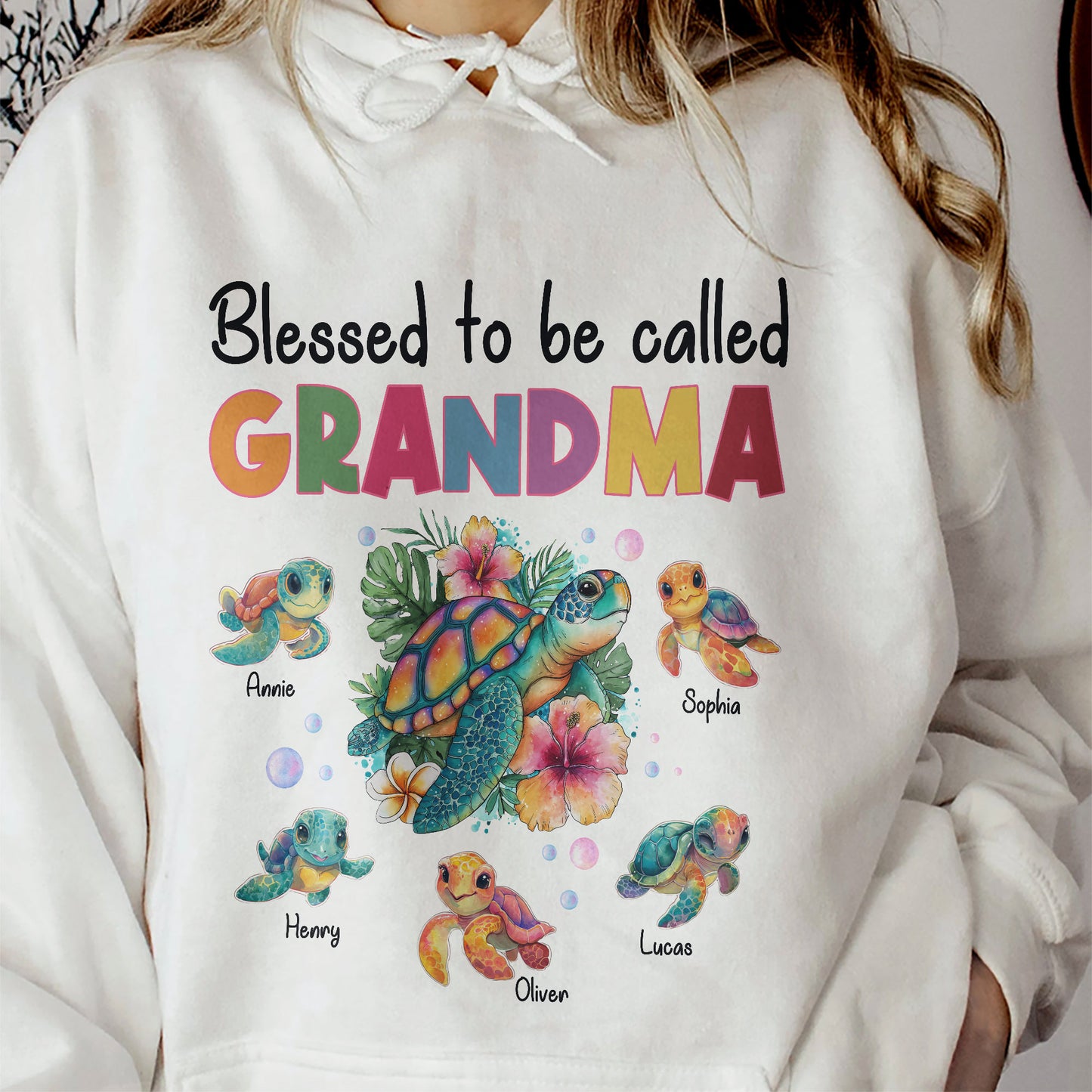 Blessed To Be Called Grandma Nana Gigi Sea Turtle With Hibiscus - Personalized Shirt