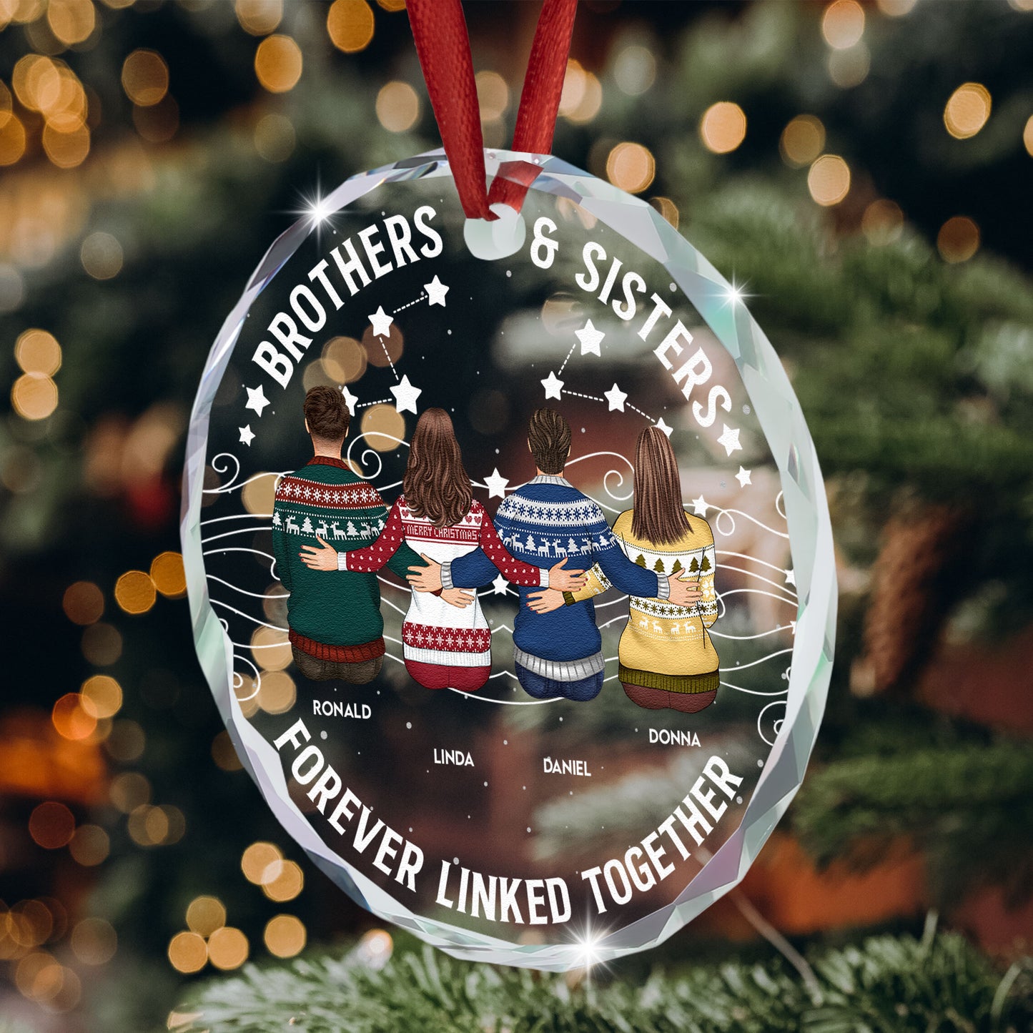 Brother Sister Forever Linked Together - Personalized Glass Ornament