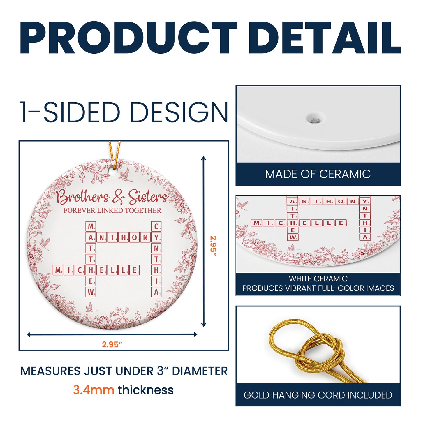 Brothers & Sisters Forever Linked Together - Personalized Ceramic Ornament