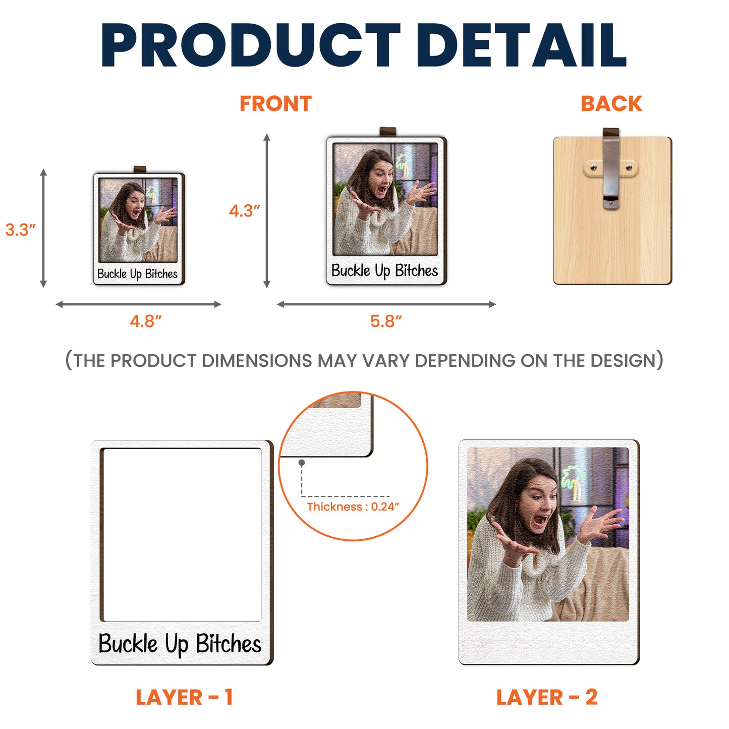 Buckle Up B*tches Funny Gift - Personalized Wooden Photo Car Visor Clip