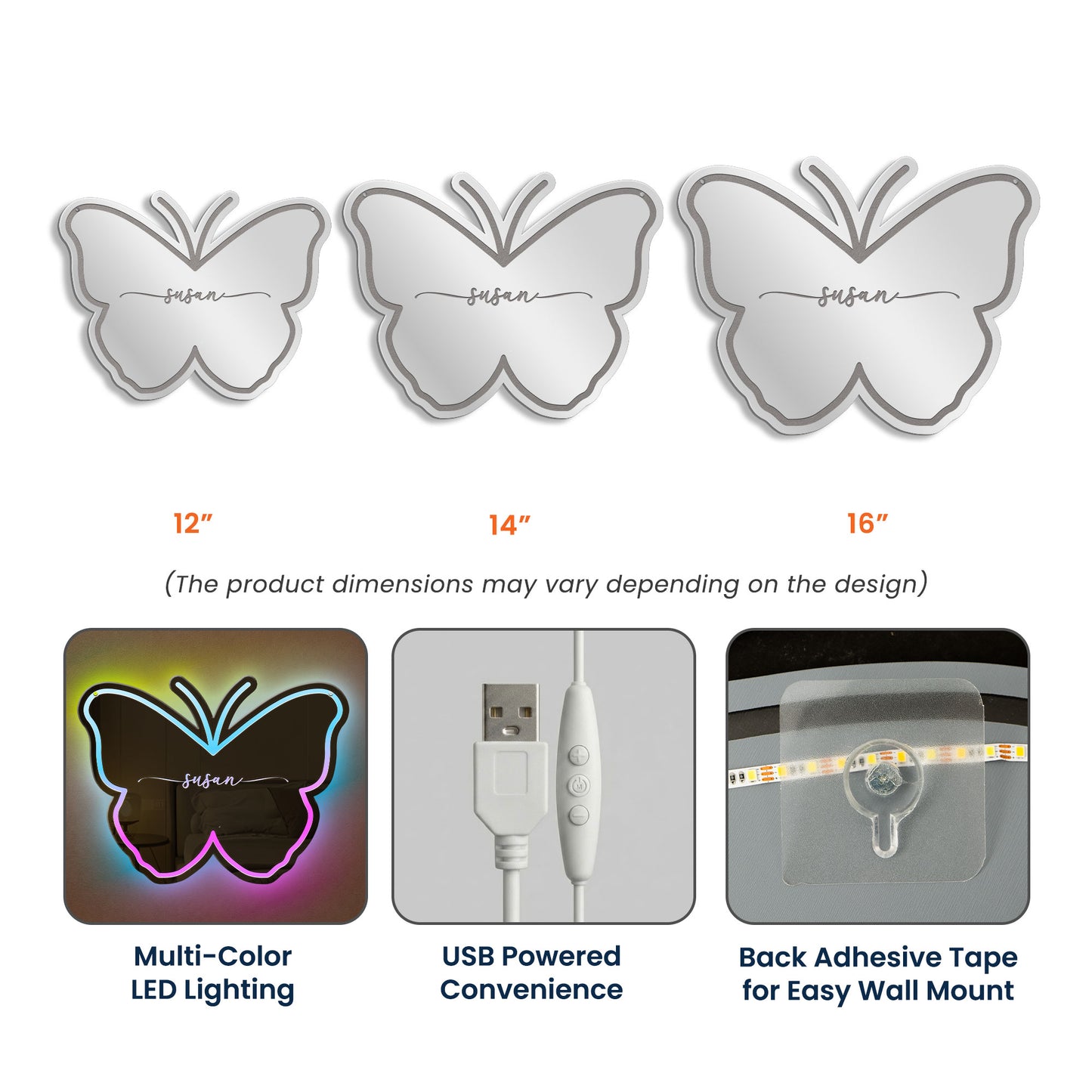 Butterfly Gift For Her Home Room Decor - Personalized Led Mirror