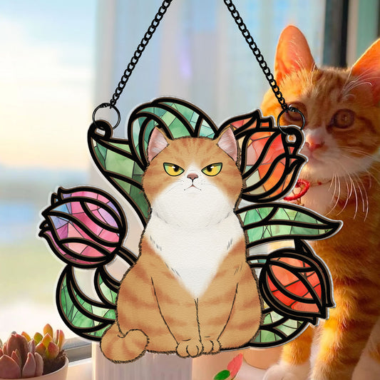 Cat In Flower - Personalized Window Hanging Suncatcher Ornament