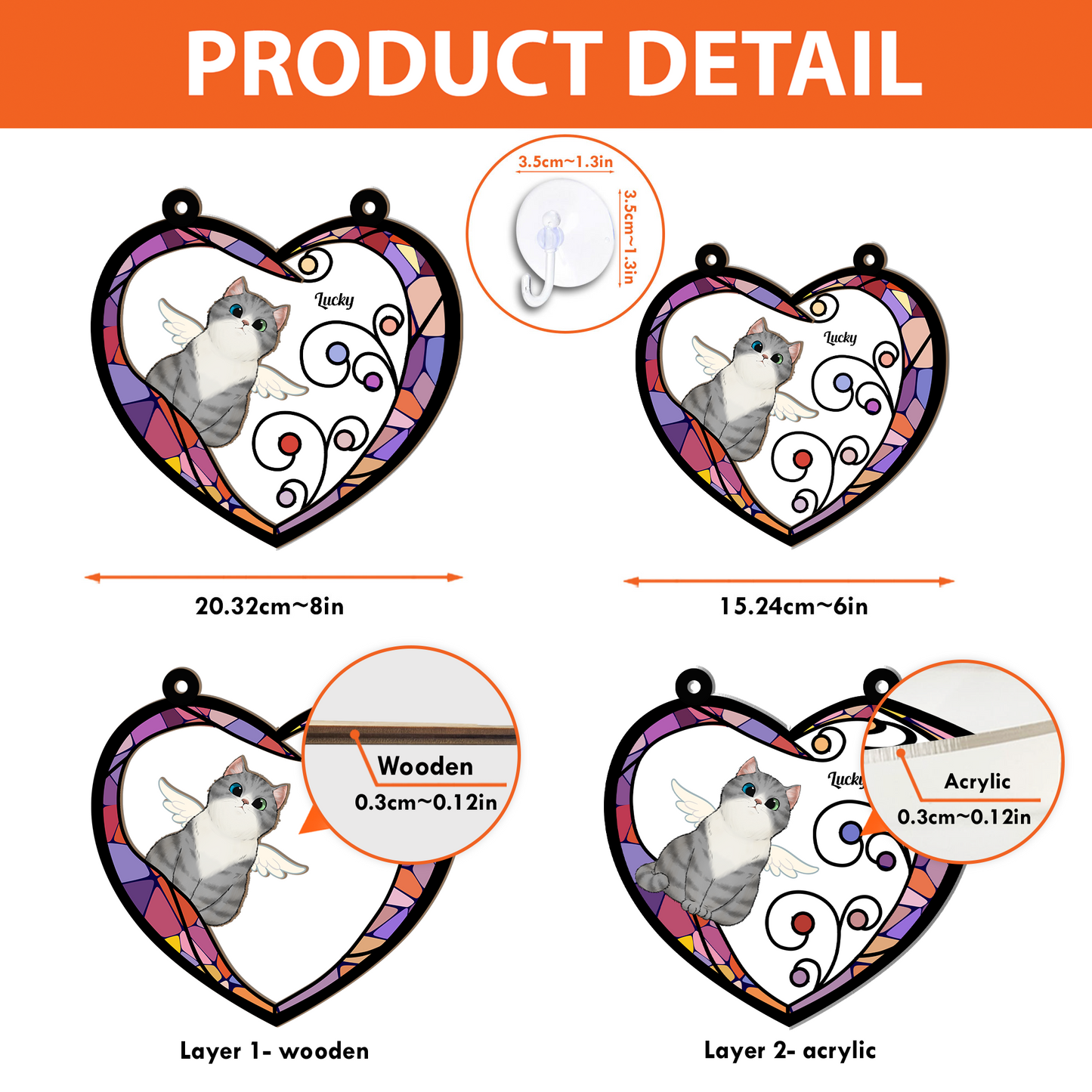 Cat Memorial Heart - Personalized Window Hanging Suncatcher Ornament