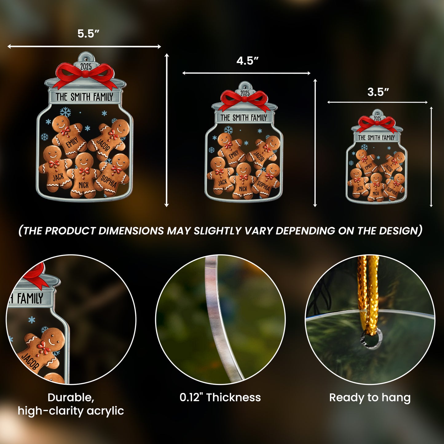 Christmas Ornaments Gingerbread Family Christmas Jar - Personalized Acrylic Ornament