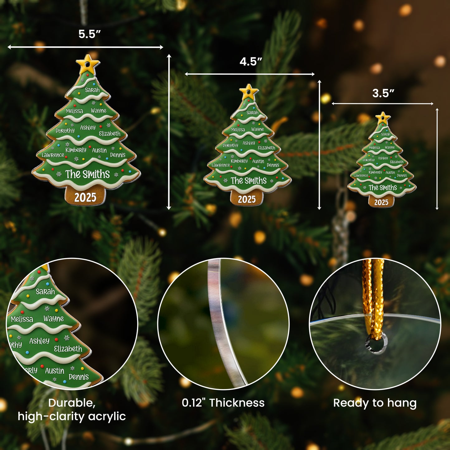 Christmas Tree Gingerbread With Family Name - Personalized Acrylic Ornament